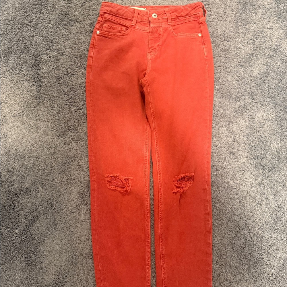 NWOT Pilcro Anthropologie Pants Women's 26 High Rise Slim Coral Red Distressed